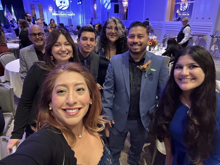 Christine Salazar with friends at a Democratic Party dinner